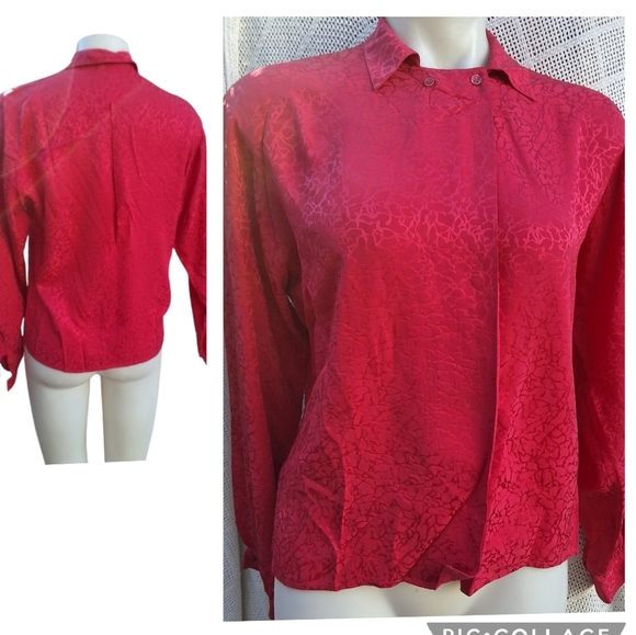 Vintage Red silk tailored snake textured blouse 4 - Picture 1 of 14
